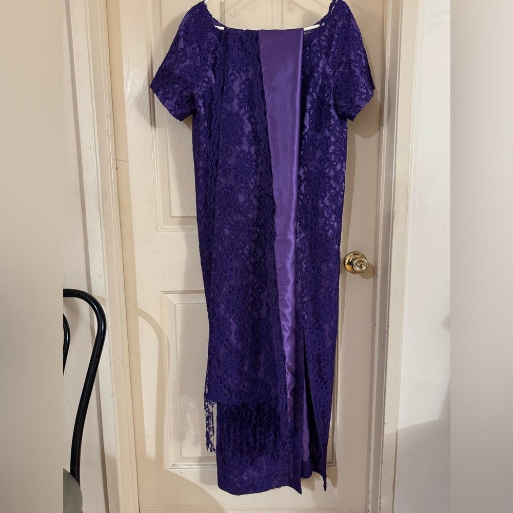long short sleeve embellished dress WITH long shoulder scarf